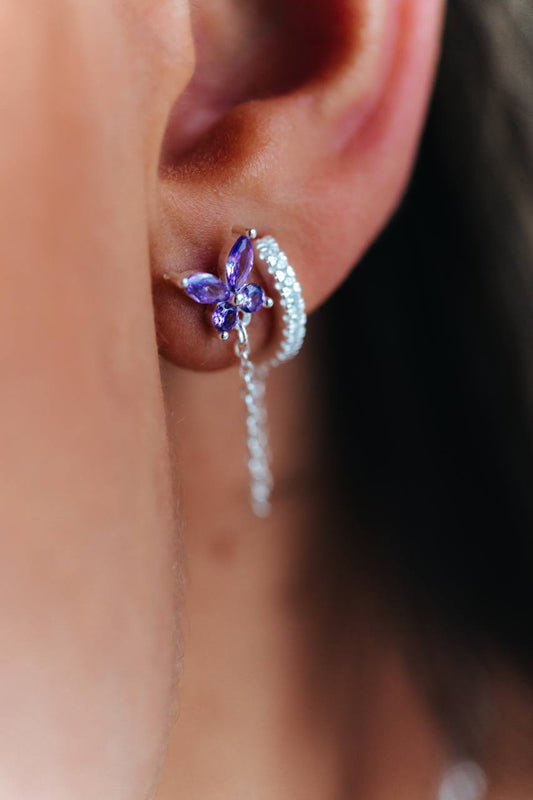 Purple Butterfly Double Earring