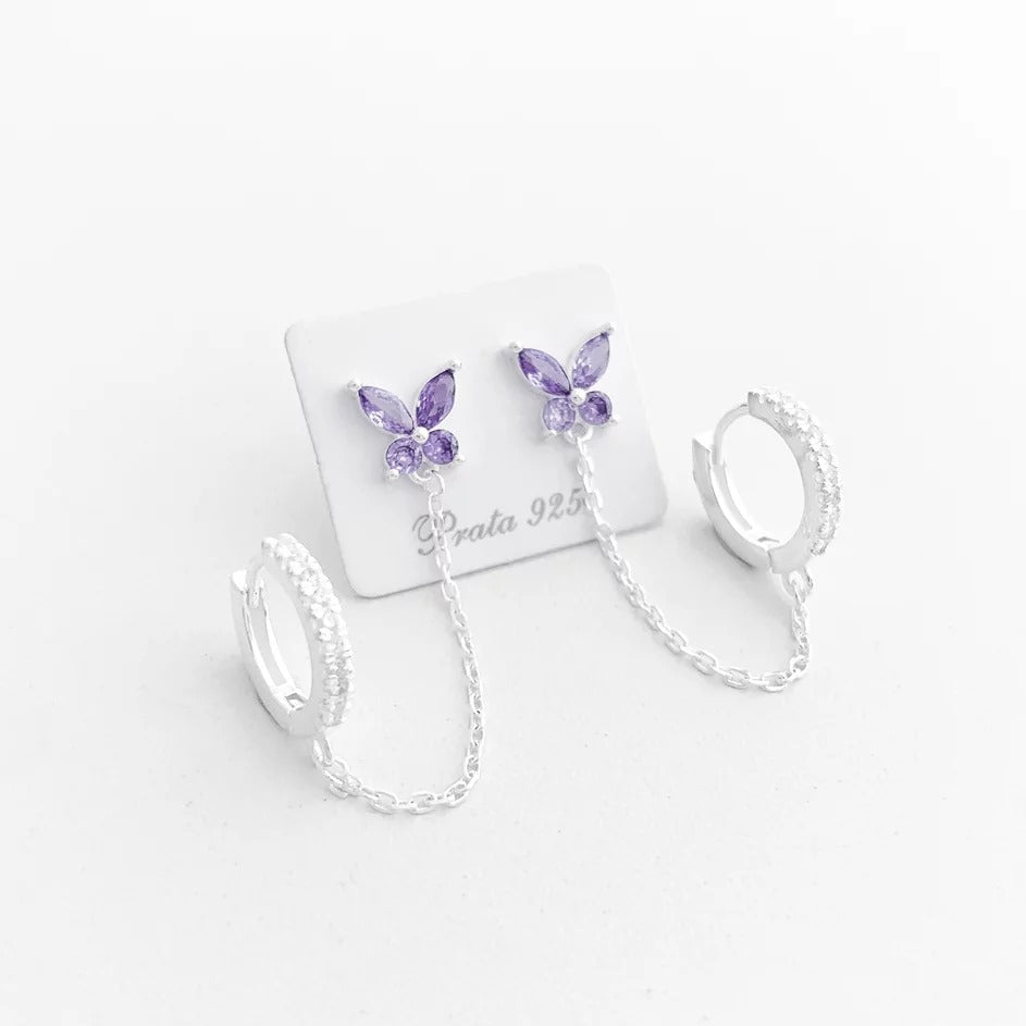 Purple Butterfly Double Earring