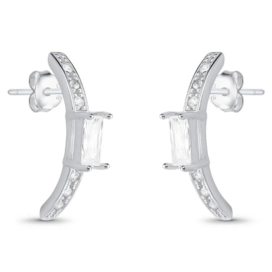 White Sparkling Curved Earring