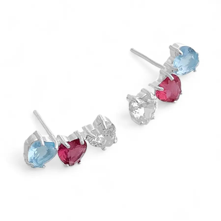 Blue, Red & White Hearts Stud Earring