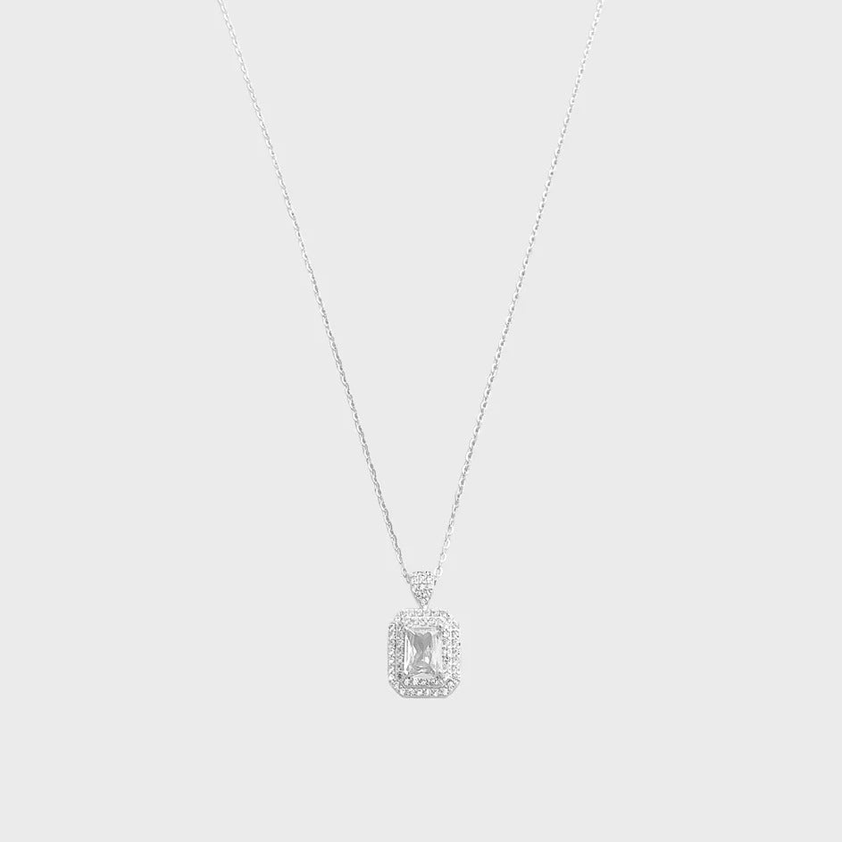 Silver Halo Emerald-Cut Necklace