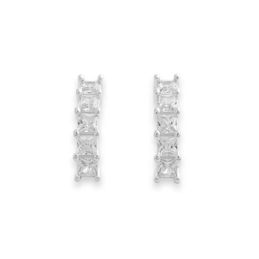 Curved Bar CZ Stone Stud Earring