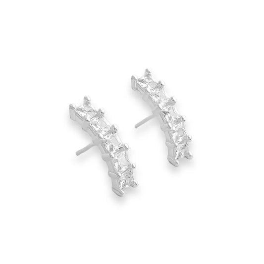 Curved Bar CZ Stone Stud Earring