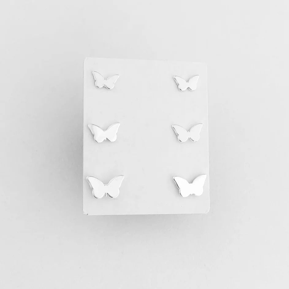 Silver Butterfly Earring Set