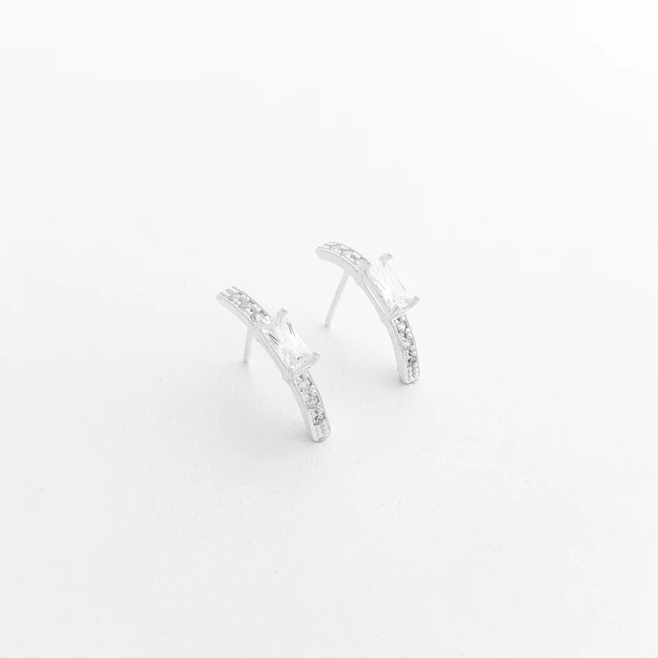 White Sparkling Curved Earring