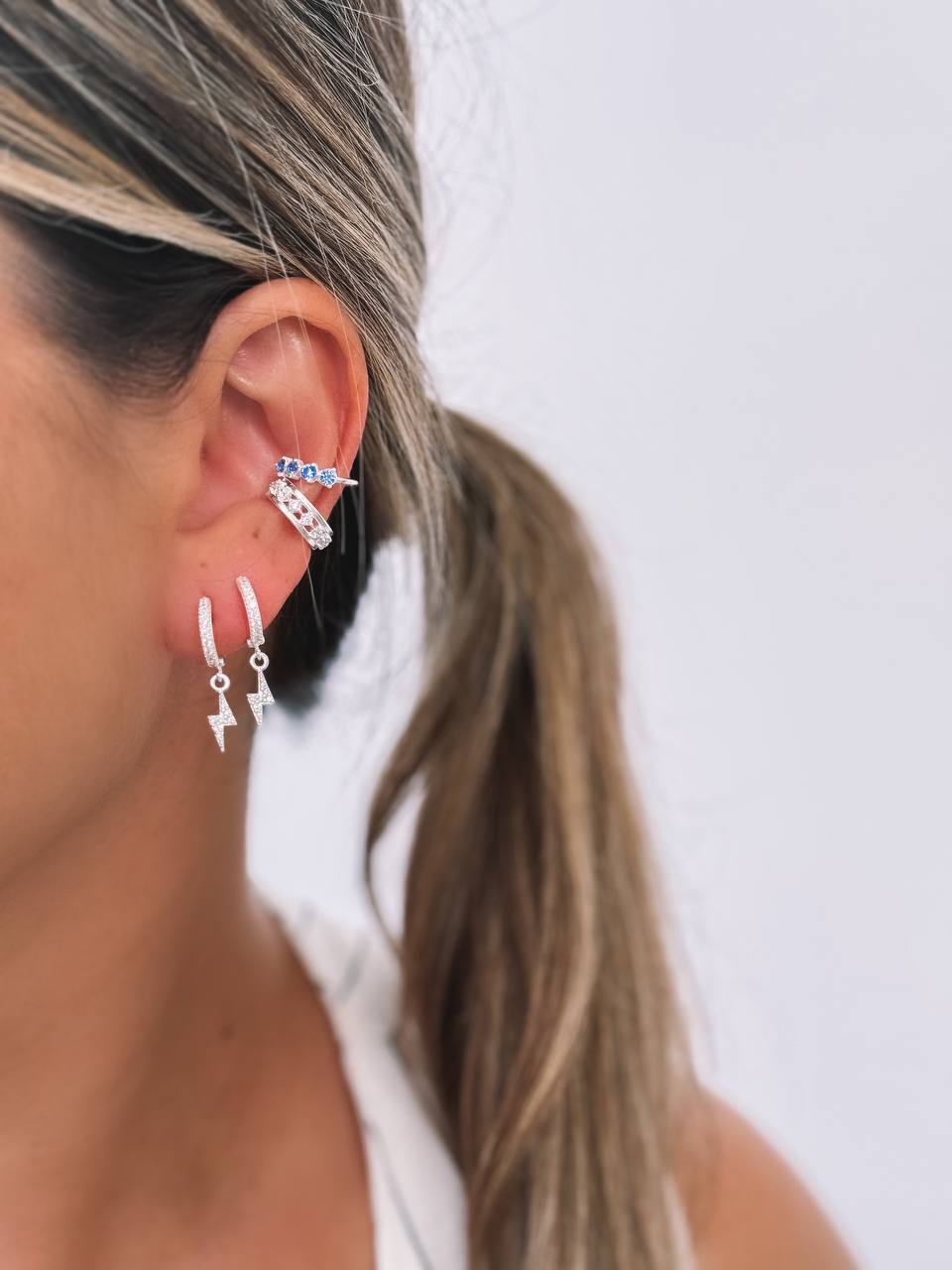 CZ Lightning Bolt Hoops Earrings