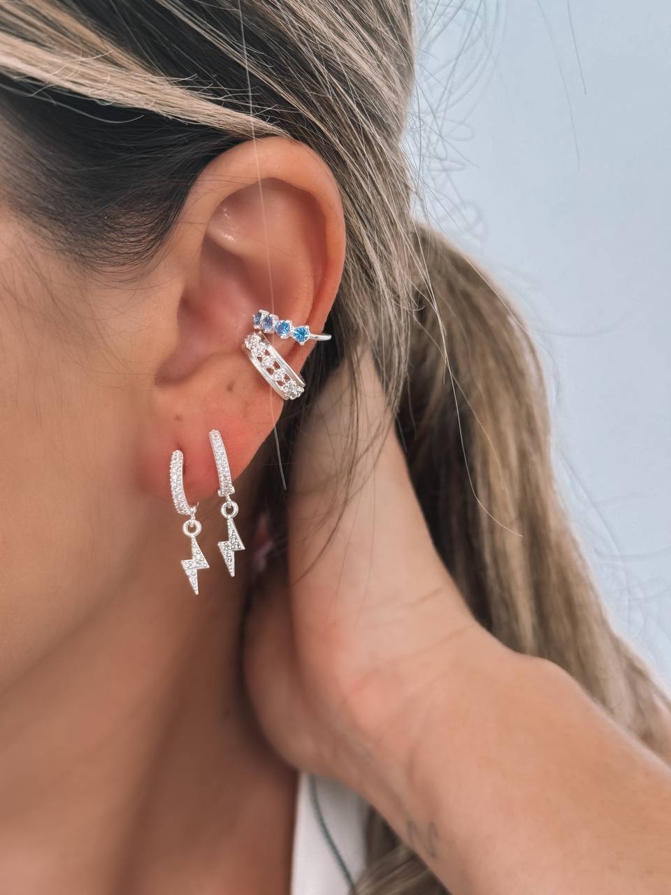 CZ Lightning Bolt Hoops Earrings