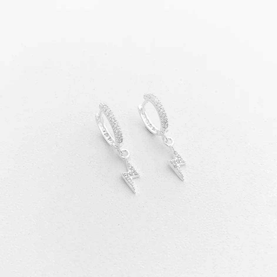 CZ Lightning Bolt Hoops Earrings