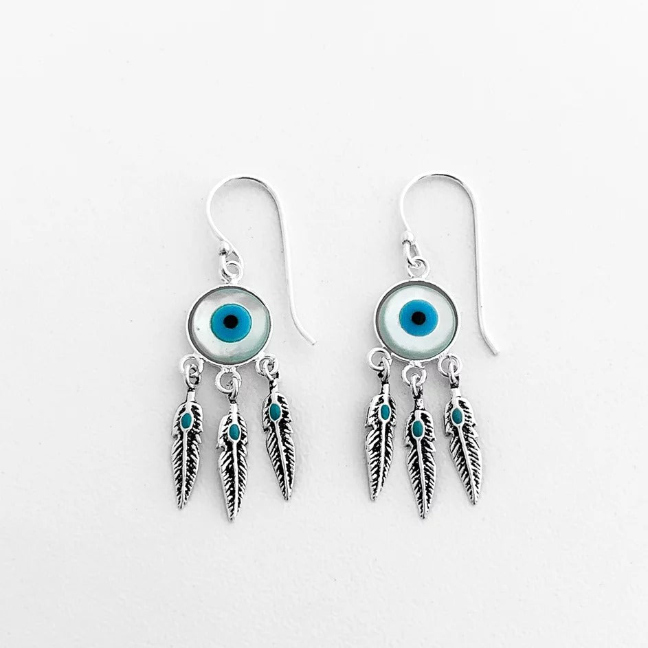 Evil Eye Feathers Earring