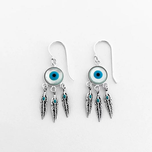 Evil Eye Feathers Earring