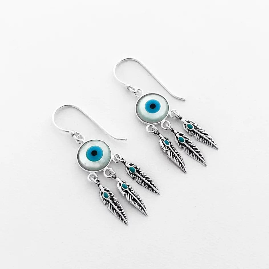 Evil Eye Feathers Earring