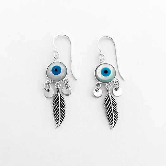 Evil Eye Single Feather Earring