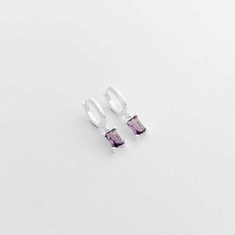 Purple CZ Hoop Dangle Earring