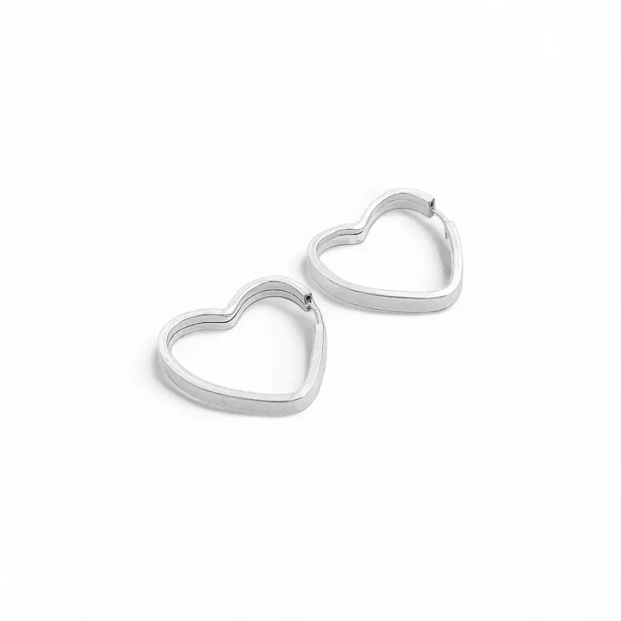 Silver Heart Hoops Earring