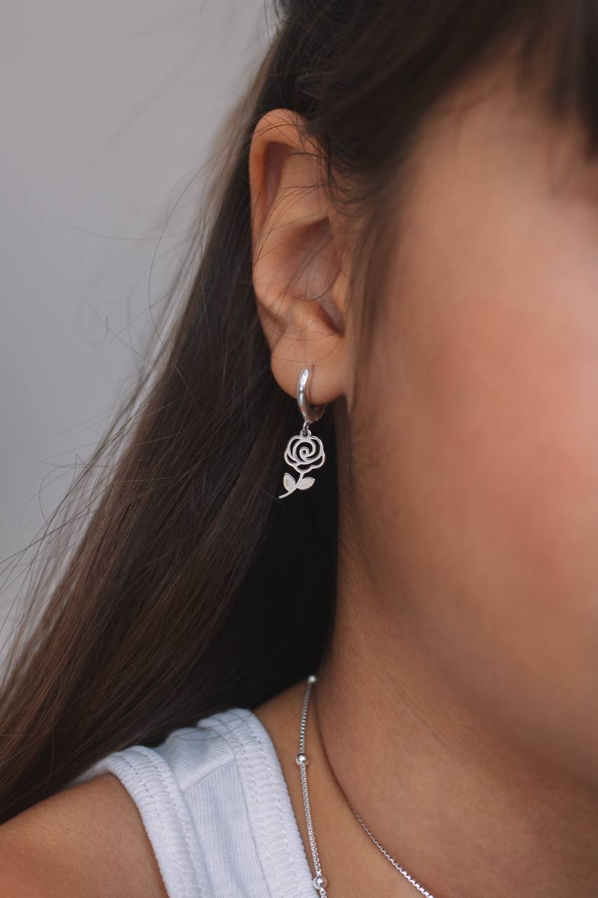 Small Rose Hoops Earring