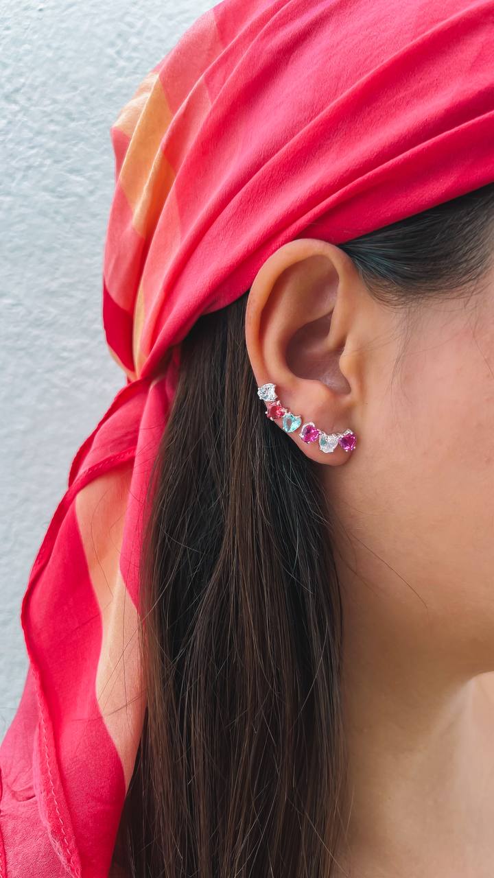 Blue, Red & White Hearts Stud Earring