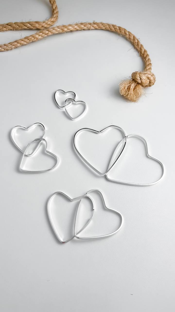 Silver Heart Hoops Earring