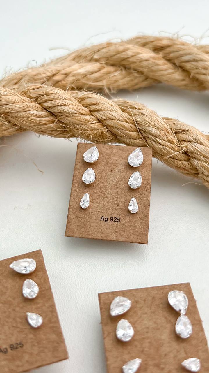 CZ Drop Stud Earring Set