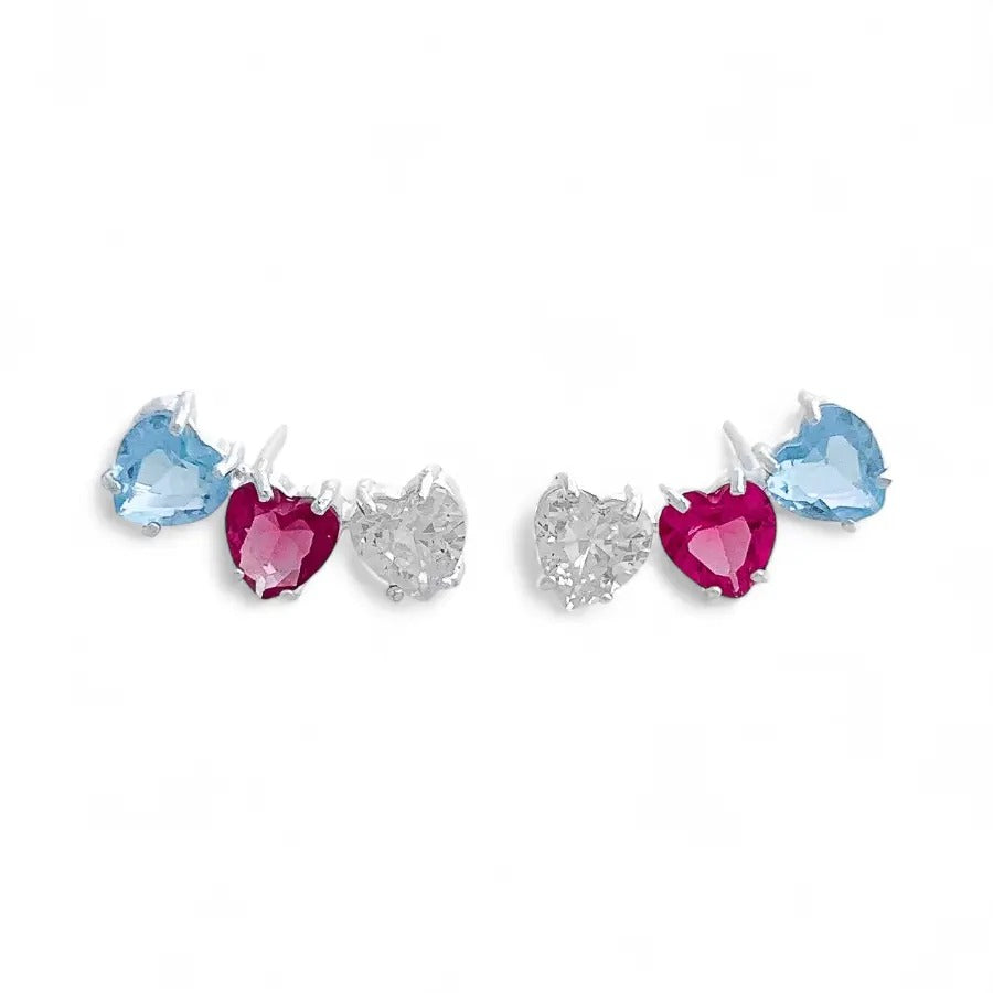 Blue, Red & White Hearts Stud Earring