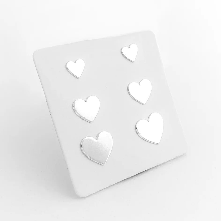 Silver Hearts Stud Earring Set